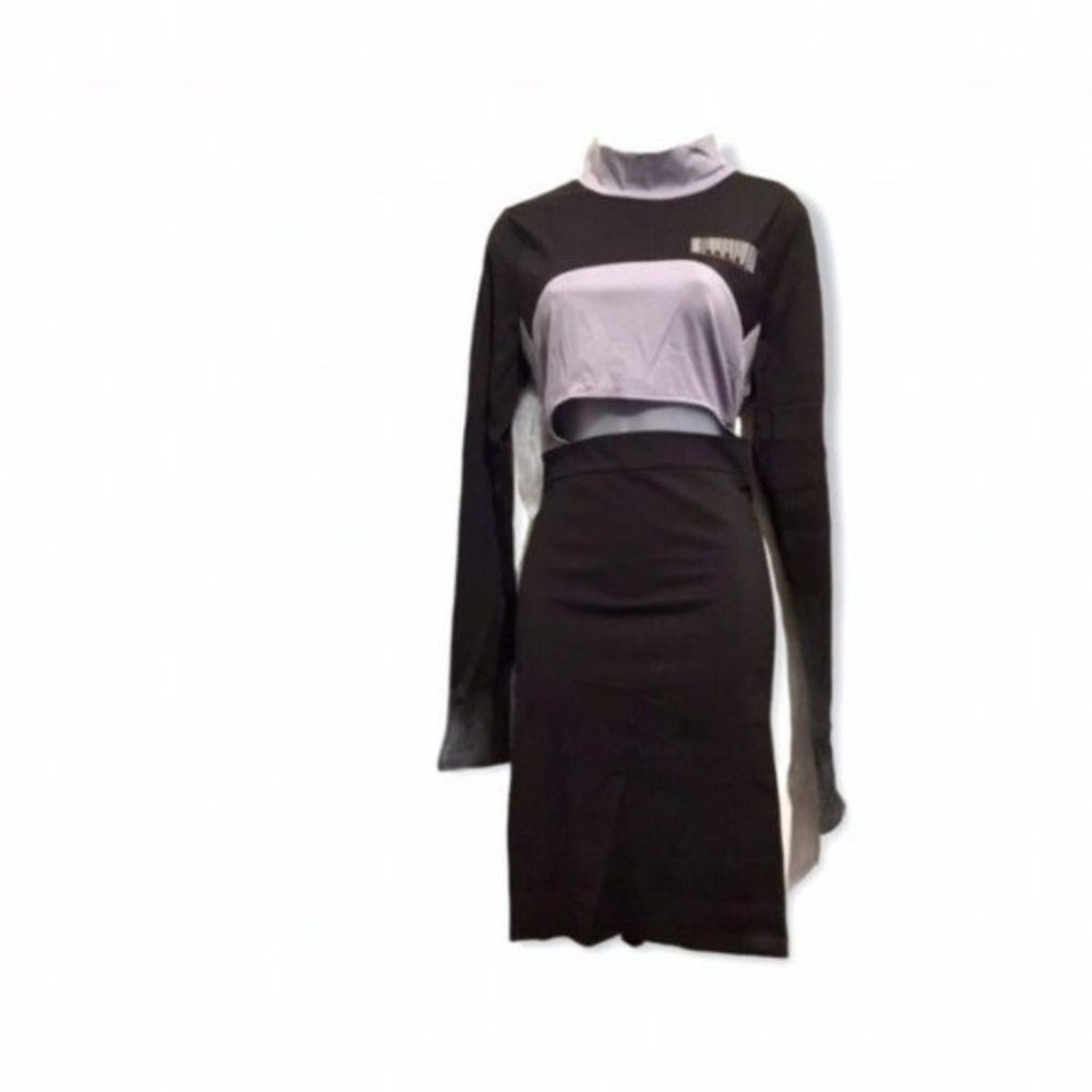 2X Plus Size Bodycon Barcode Cut Out Mini Dress - Picture 2 of 7